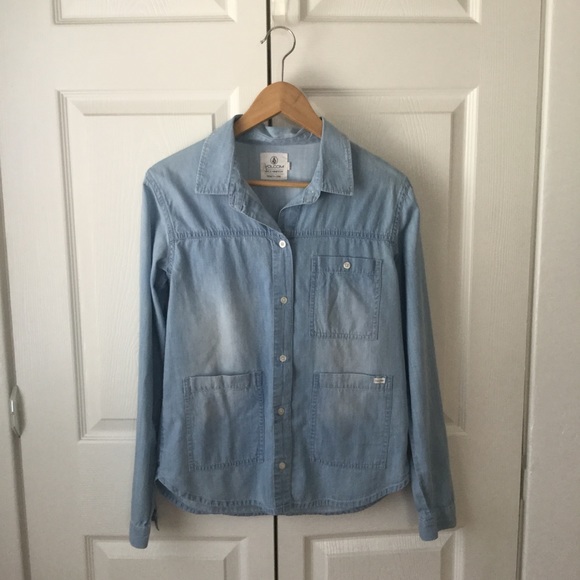 Volcom Chambray Denim Button Down Shirt - Picture 3 of 10